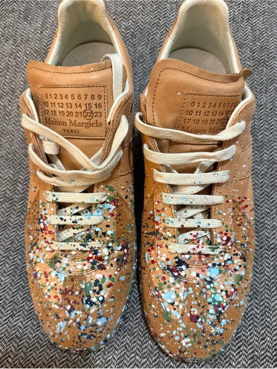 Maison Martin Margiela Other - Maison Martin Margiela Kids Tan Leather Sneakers with Multicolor Paint Splatter
